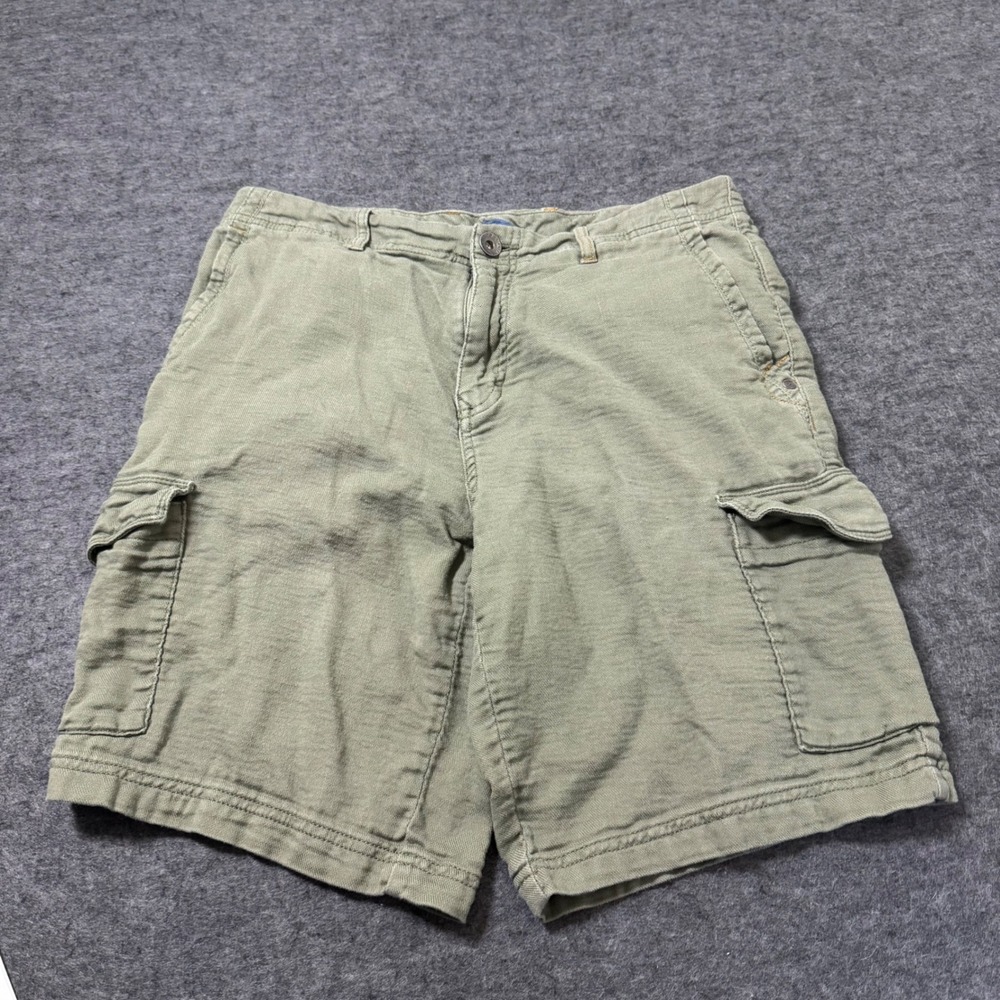 Tommy Bahama Mens Cargo Shorts 30 Sage Green Cotton Canvas Marlin Logo Casual